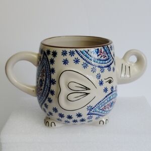 Elephant Mug Lucky Trunk Up by Royal Paisley Raised Dot Art Design Ceramic 20 oz
